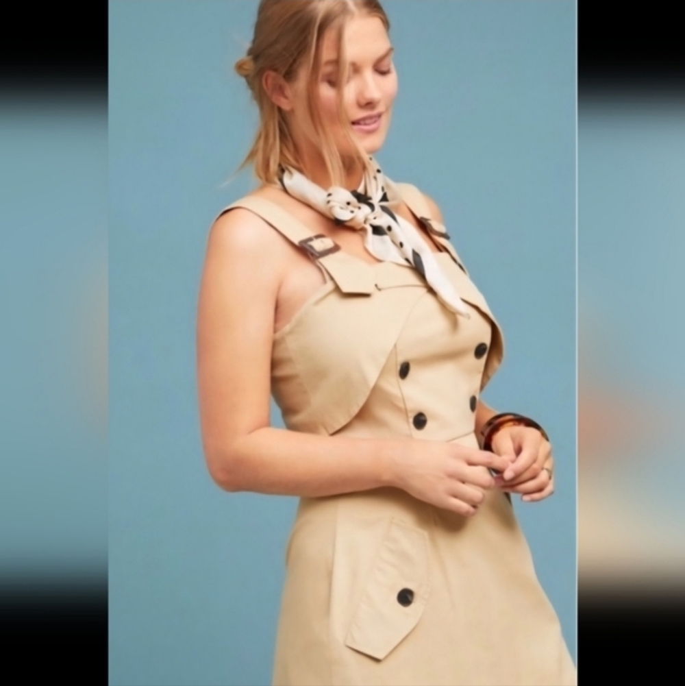 Anthropologie Eva Franco Beige Sleeveless Buckle Dress Size- M
